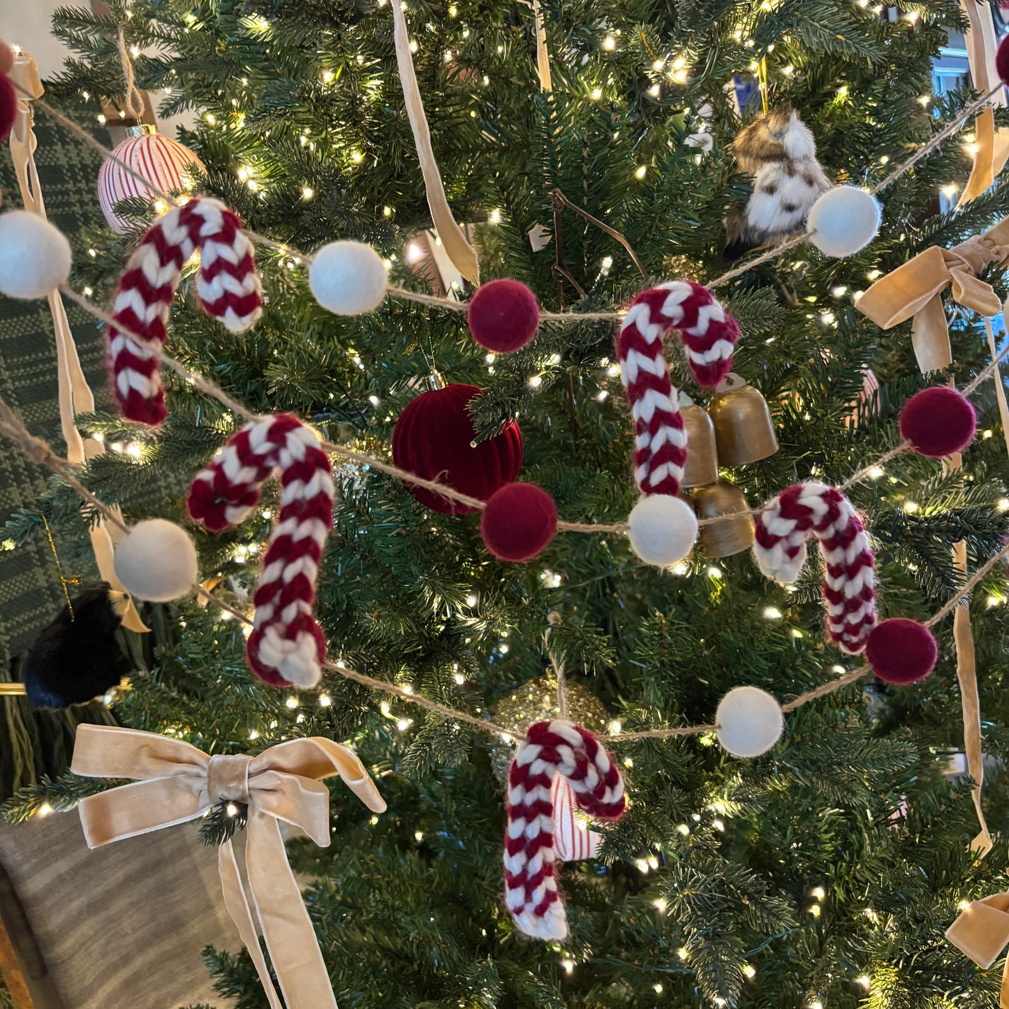 Decorative Christmas tree with candy cane ornaments and lights