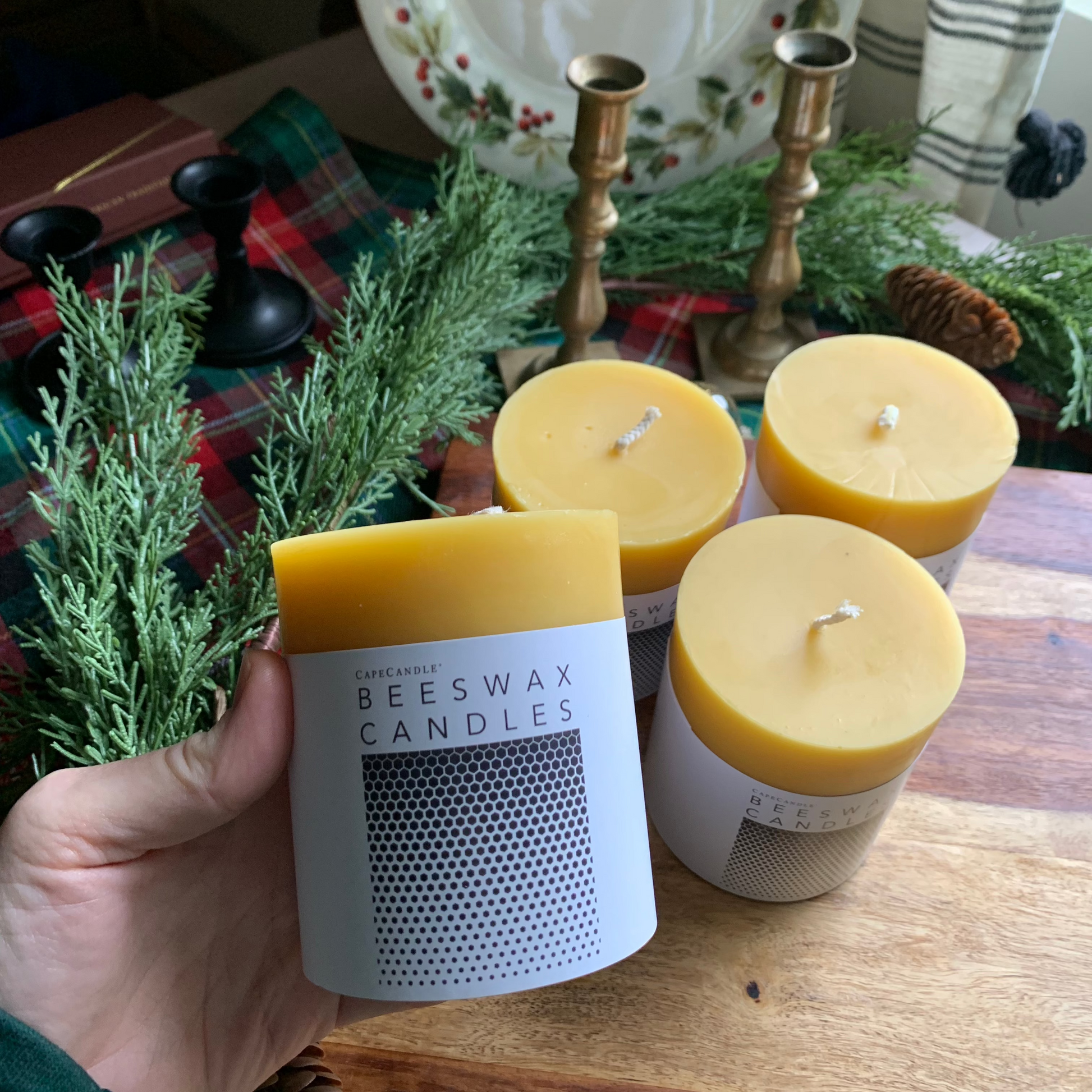 beeswax pillar candle