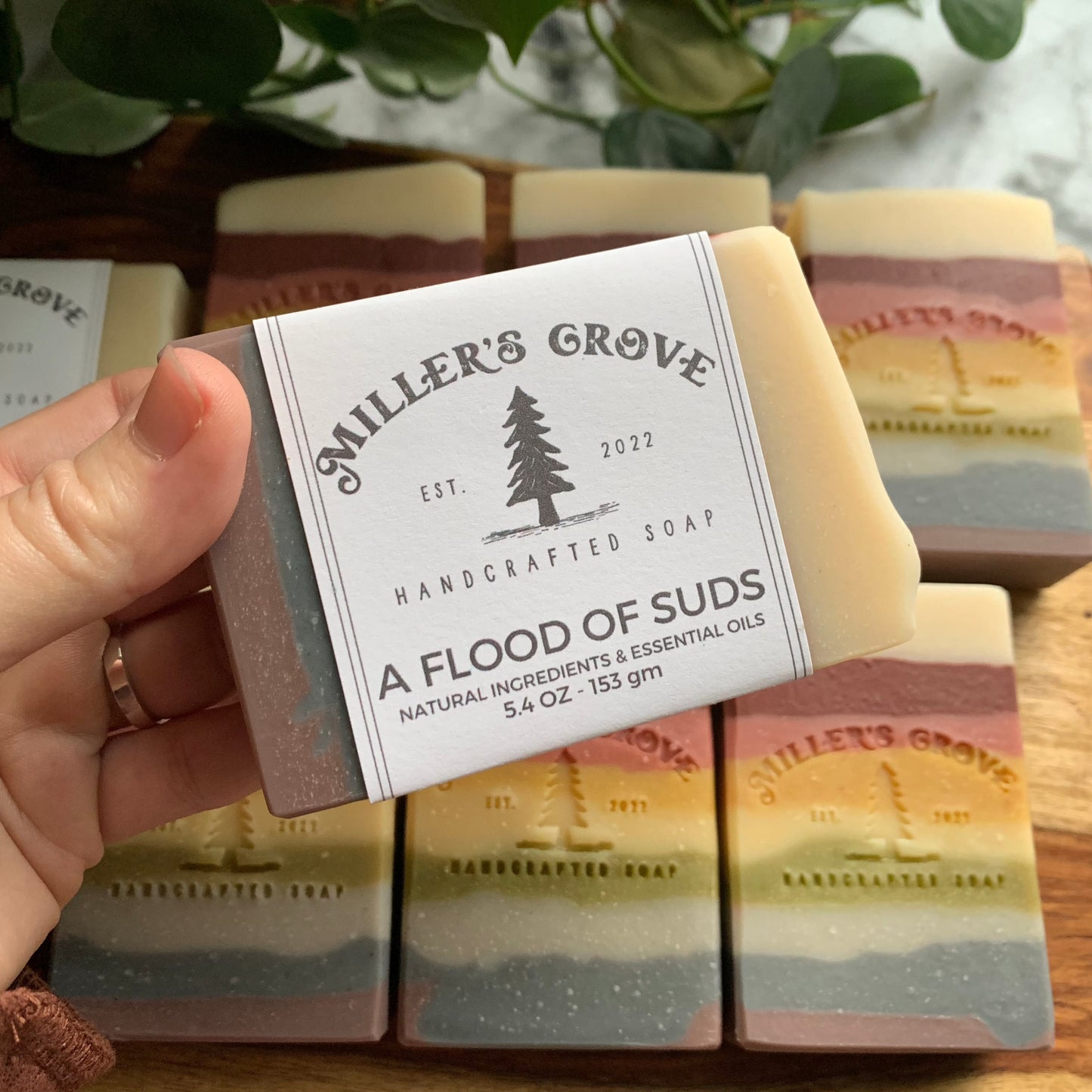 rainbow colored soap bars named "A Flood of Suds" 