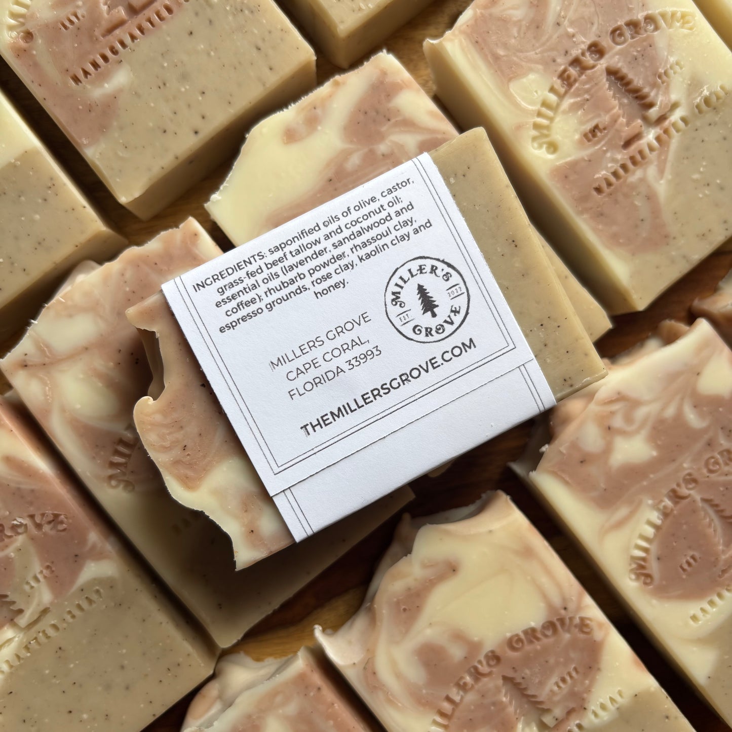 Bar of soap with a label showing 'Miller's Grove' branding