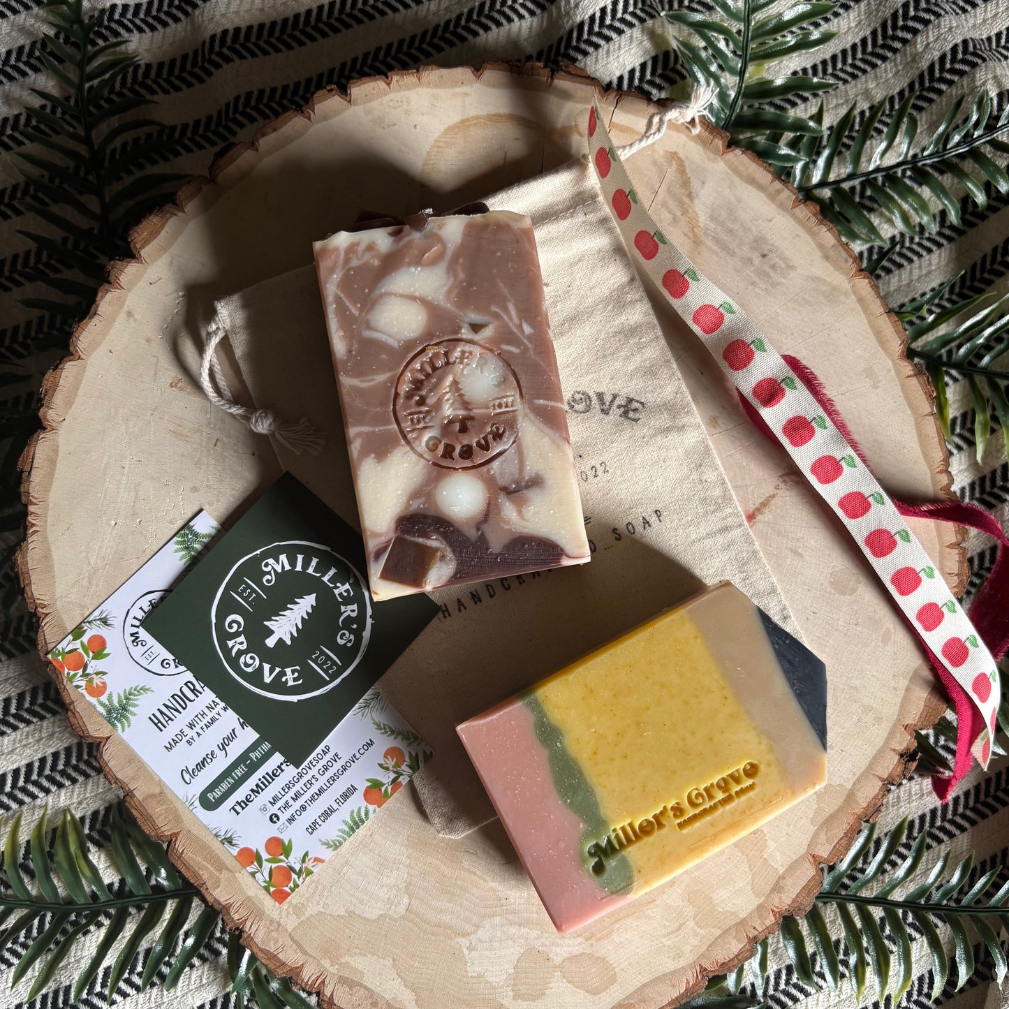 Two soap bars on a canvas bag