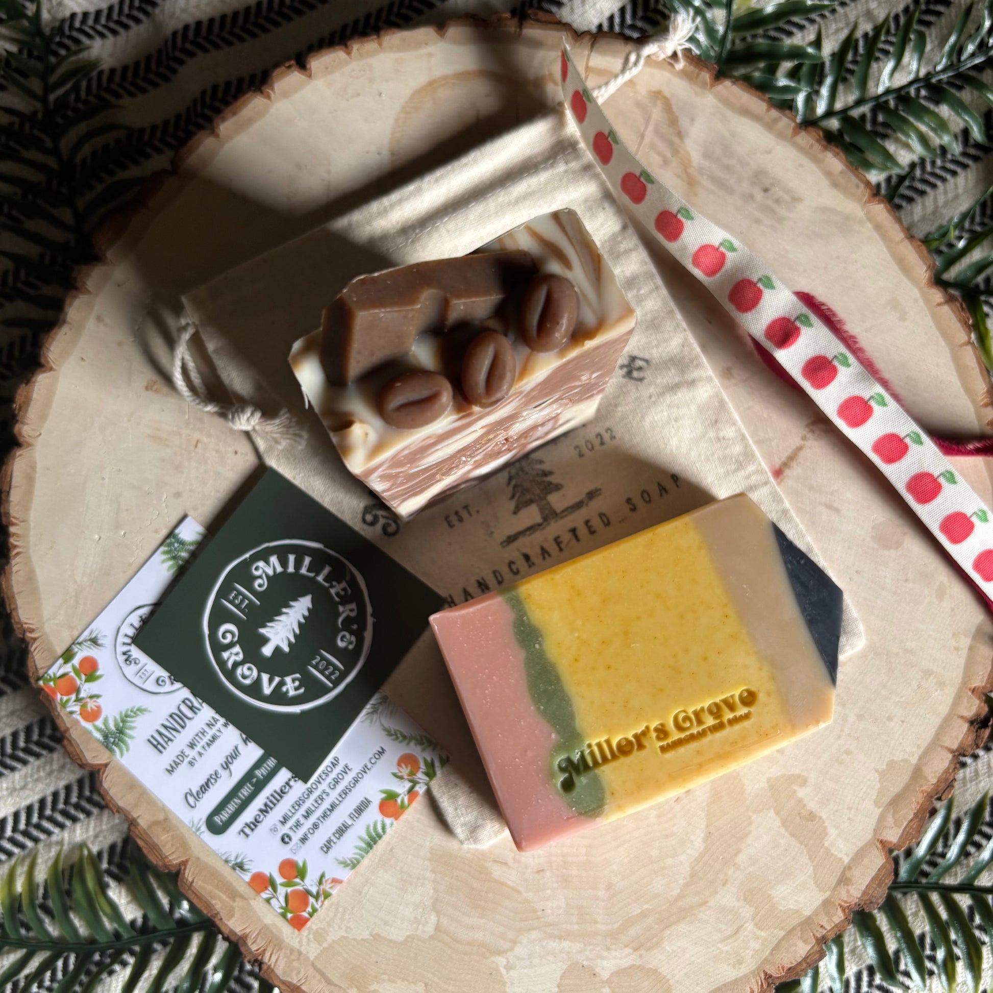 Two soap bars on a canvas bag
