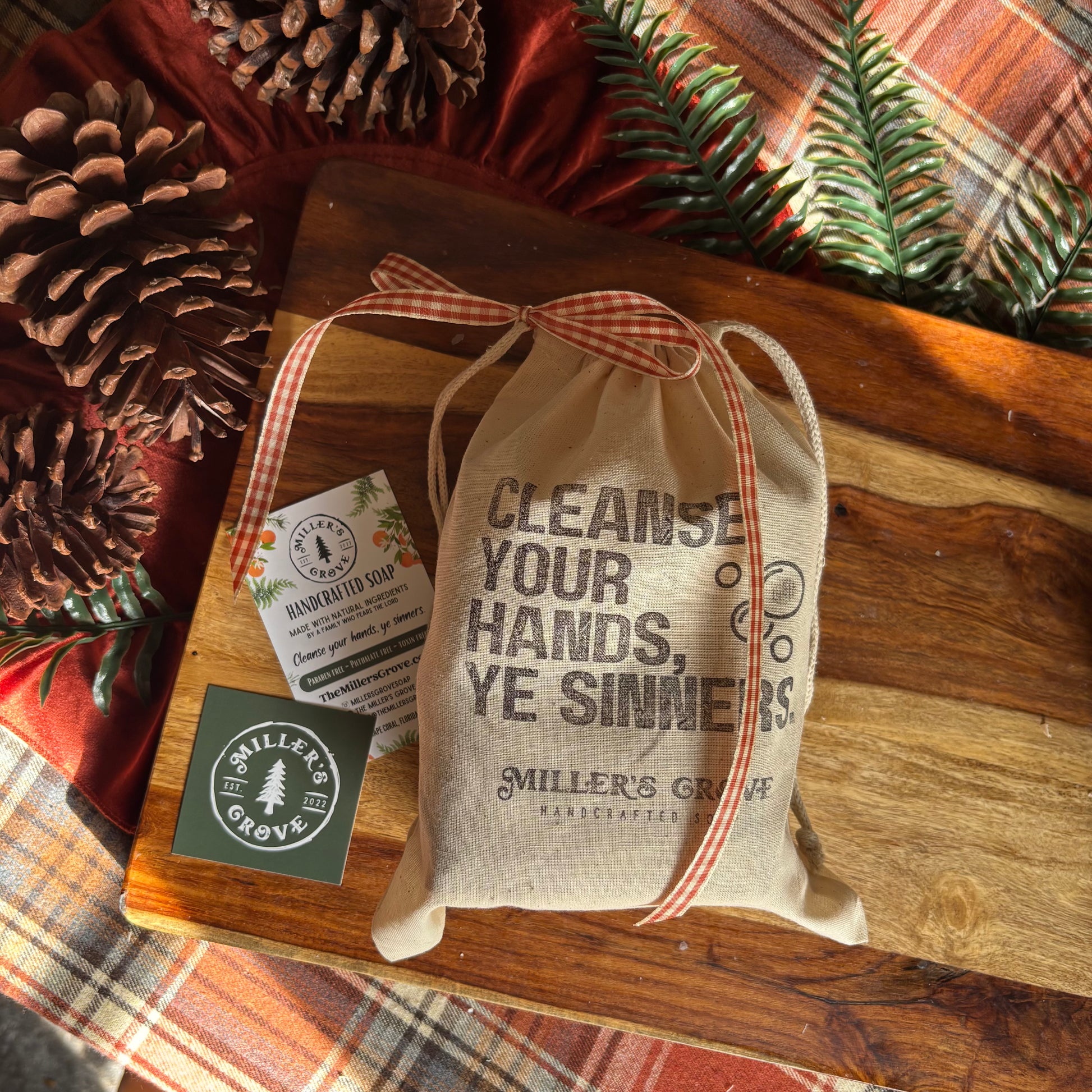 drawstring bag of soaps by miller's grove 